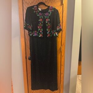 Laurence Kazar Elegant Black Dress with Floral Embellishments